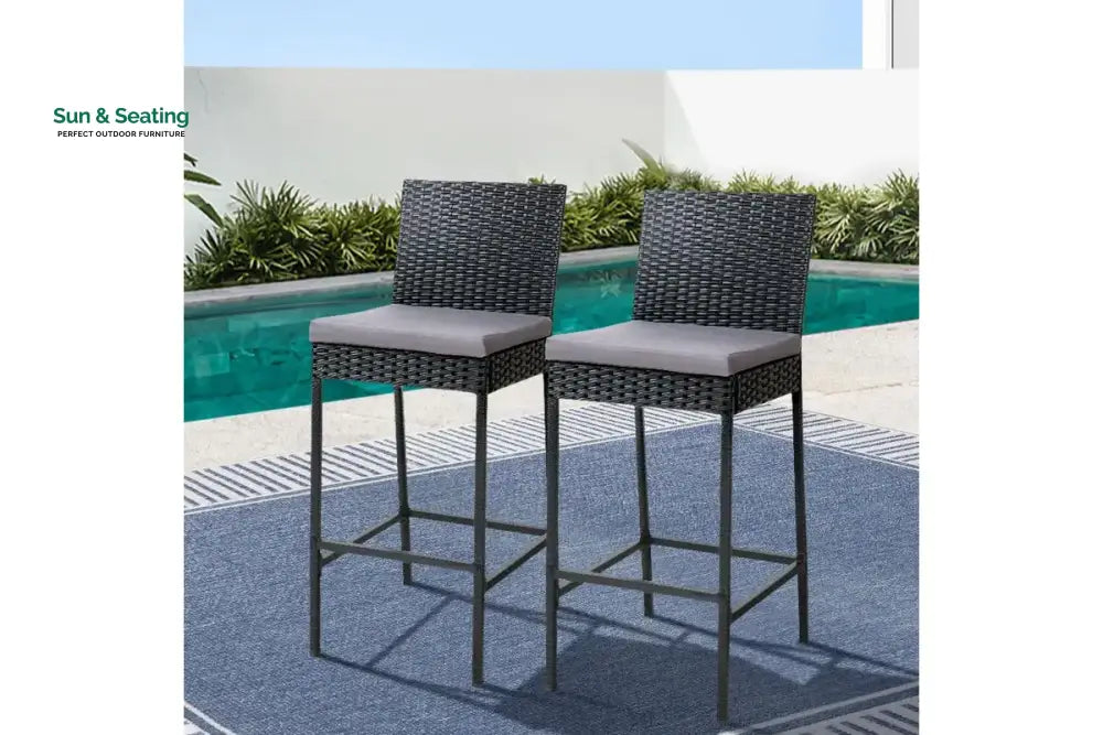 Nino Outdoor Patio Bar Chair 2 Chairs For Balcony (Black) Bar Sets