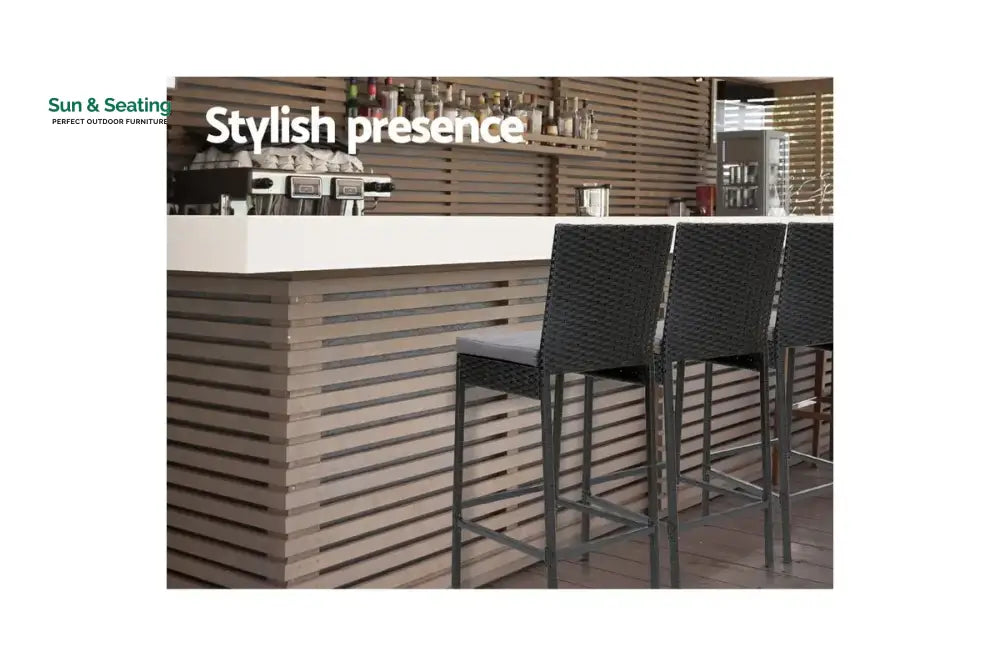 Nino Outdoor Patio Bar Chair 2 Chairs For Balcony (Black) Bar Sets