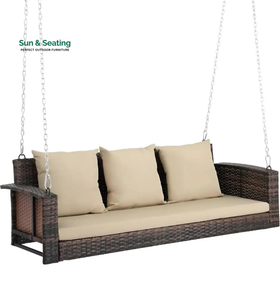 Nioga Three Seater Hanging Swing Without Stand For Balcony Garden Swing (Brown) Swings