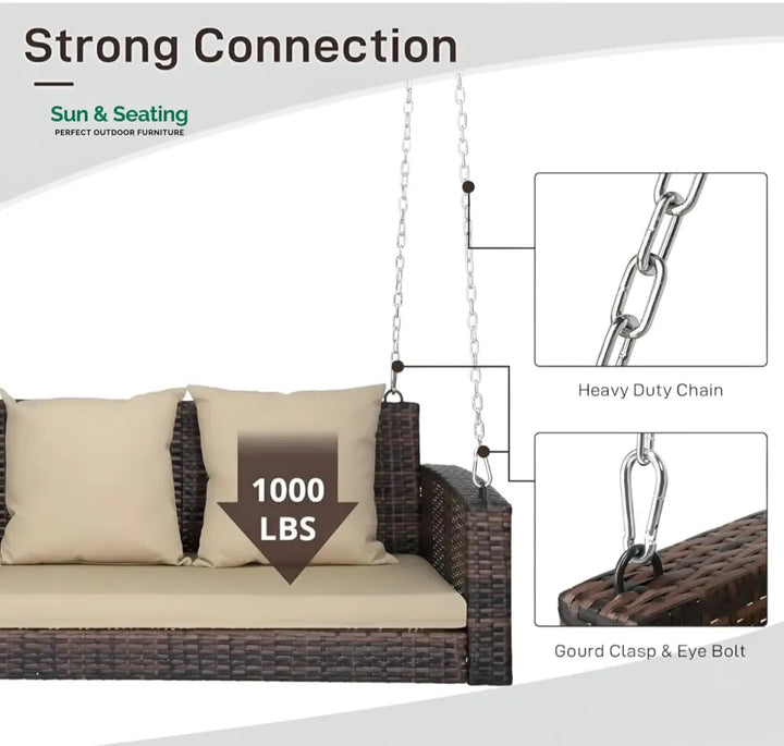 Nioga Three Seater Hanging Swing Without Stand For Balcony Garden Swing (Brown) Swings