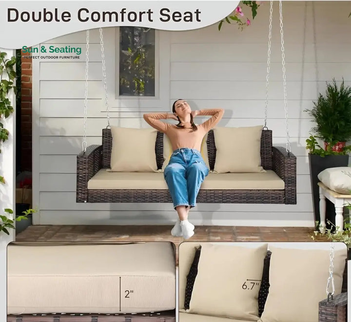 Nioga Three Seater Hanging Swing Without Stand For Balcony Garden Swing (Brown) Swings