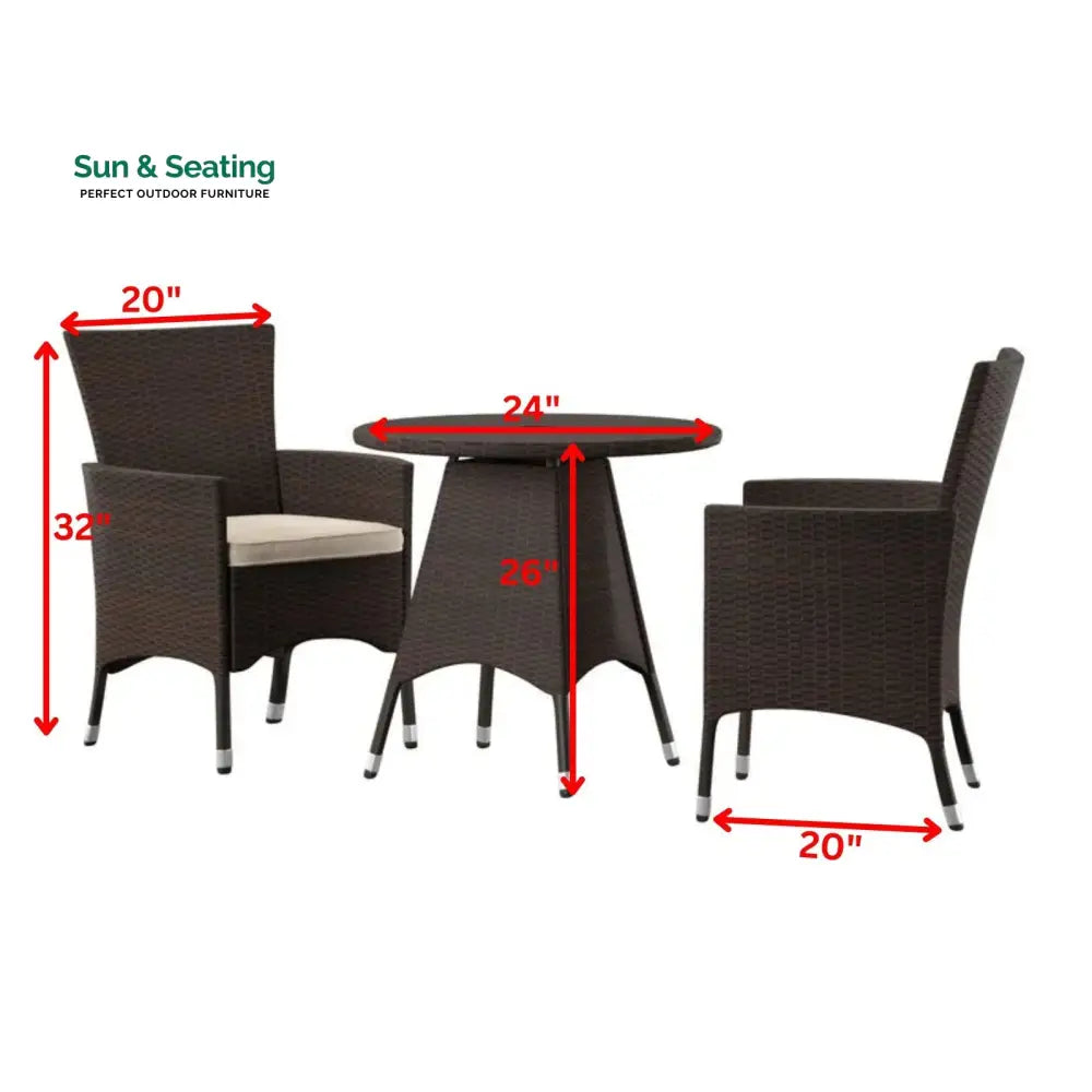 Nitara Outdoor Patio Seating Set 2 Chairs and 1 Table Set (Dark Brown) Coffee Table Sets