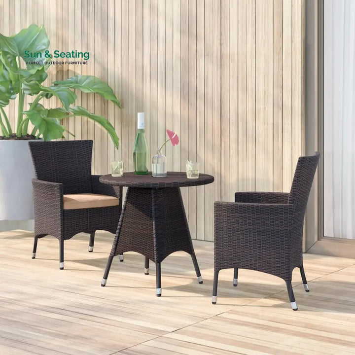 Nitara Outdoor Patio Seating Set 2 Chairs and 1 Table Set (Dark Brown) Coffee Table Sets