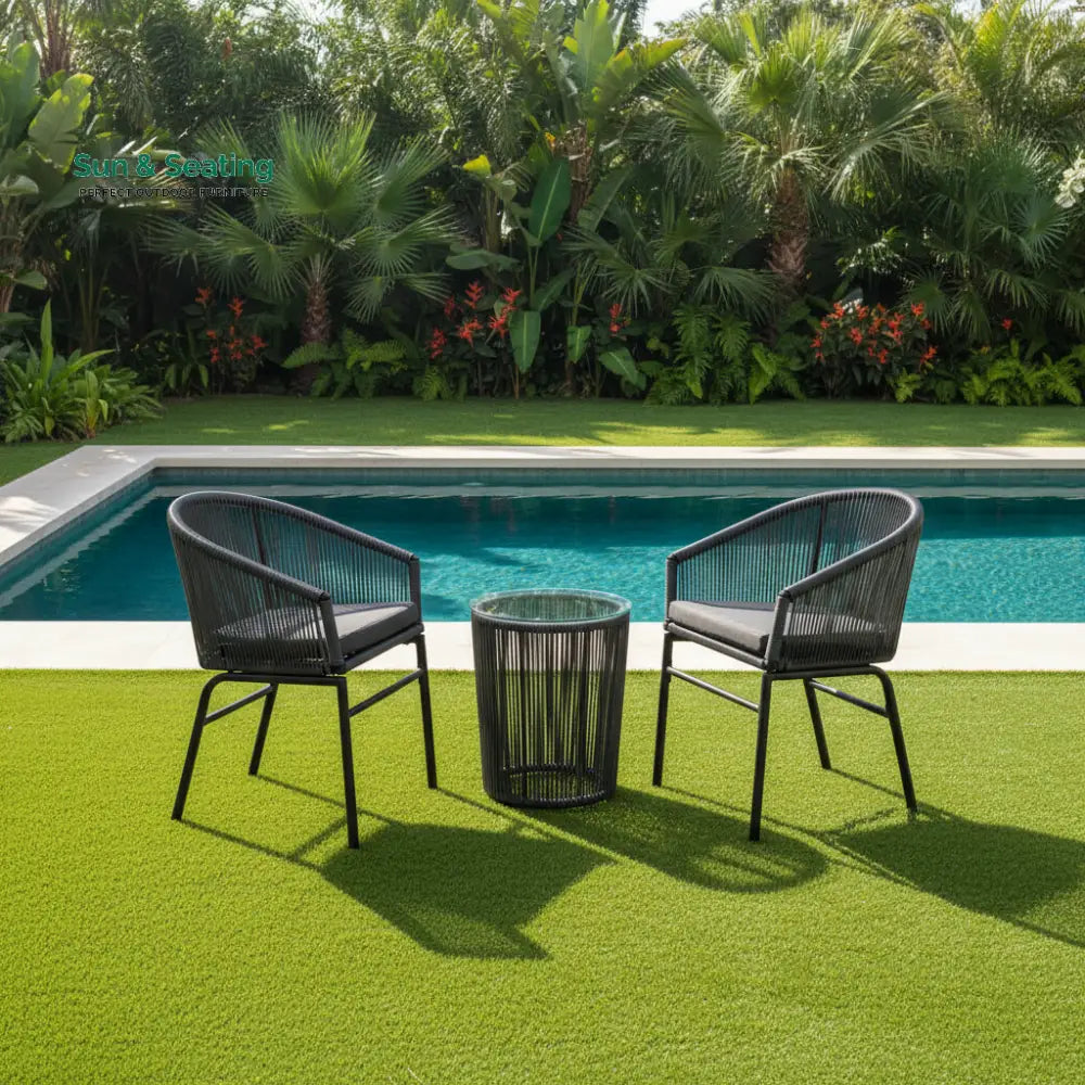 Nitra Outdoor Patio Seating Set 2 Chairs and 1 Table Set (Black) Coffee Table Sets