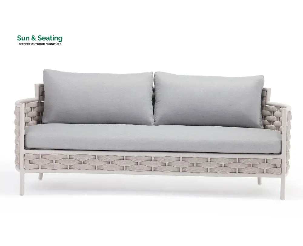 Nivio Outdoor Garden Balcony Sofa Set 2 Seater 2 Single seater and 1 Center Table Set Braid & Rope(White + Cream) Sofa