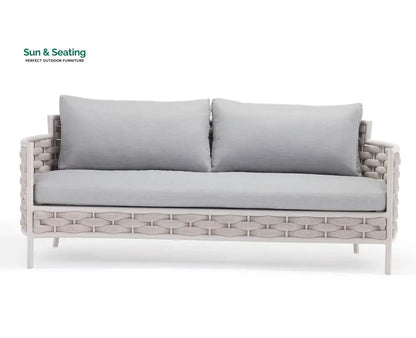 Nivio Outdoor Garden Balcony Sofa Set 2 Seater 2 Single seater and 1 Center Table Set Braid & Rope(White + Cream) Sofa