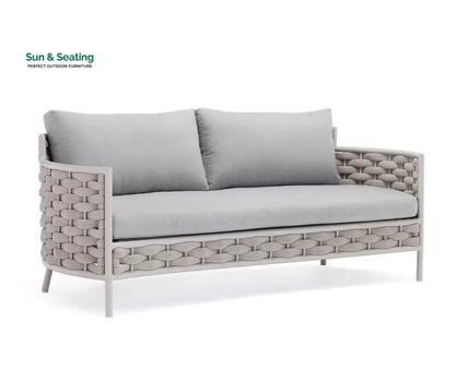 Nivio Outdoor Garden Balcony Sofa Set 2 Seater 2 Single seater and 1 Center Table Set Braid & Rope(White + Cream) Sofa