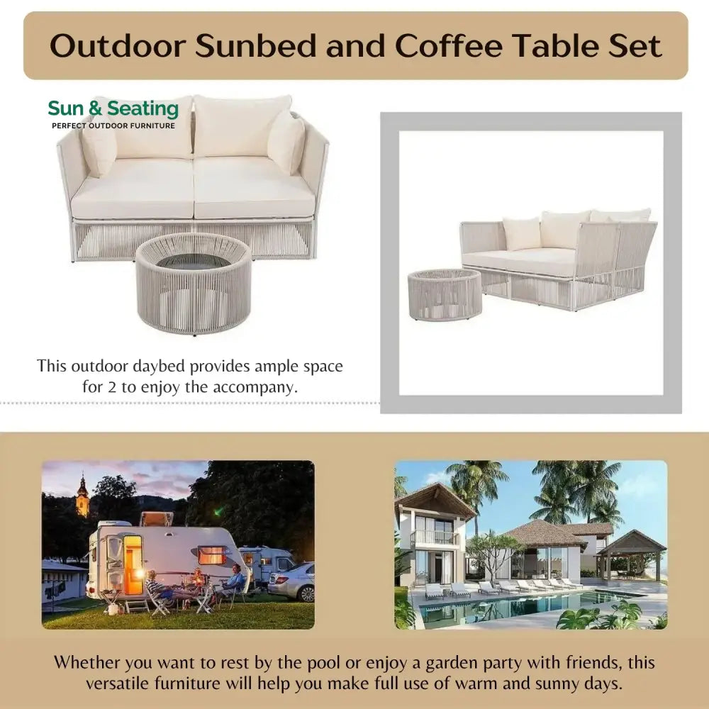 Njeri Outdoor Rope 2 Seater Patio Daybed With Side Table Daybed
