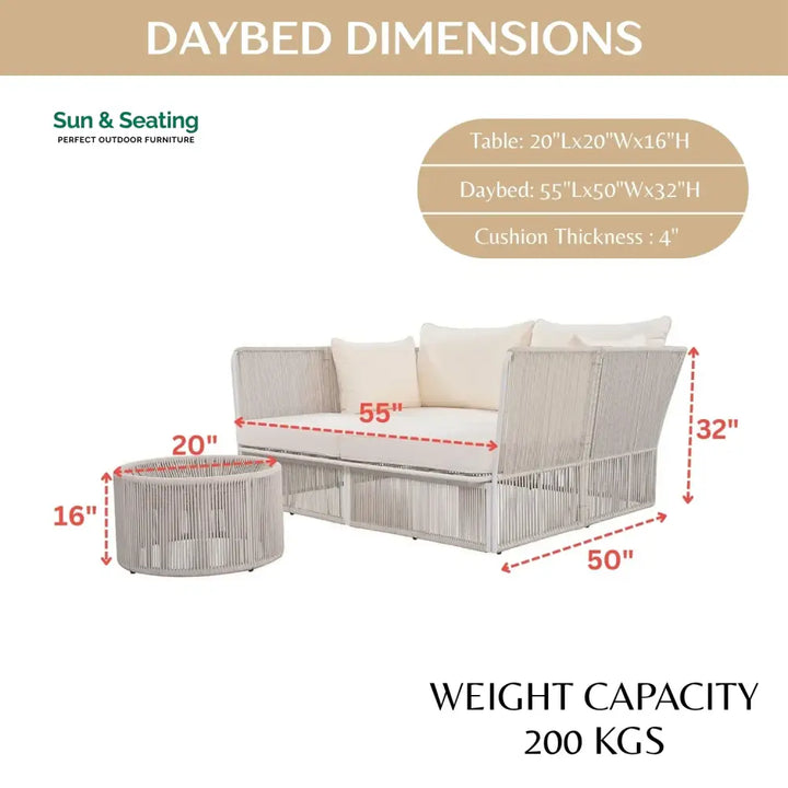 Njeri Outdoor Rope 2 Seater Patio Daybed With Side Table Daybed