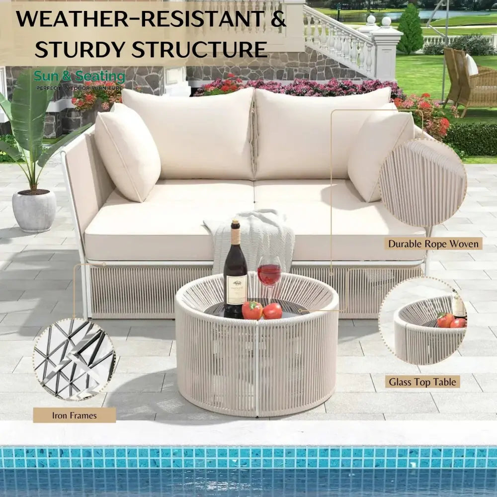 Njeri Outdoor Rope 2 Seater Patio Daybed With Side Table Daybed