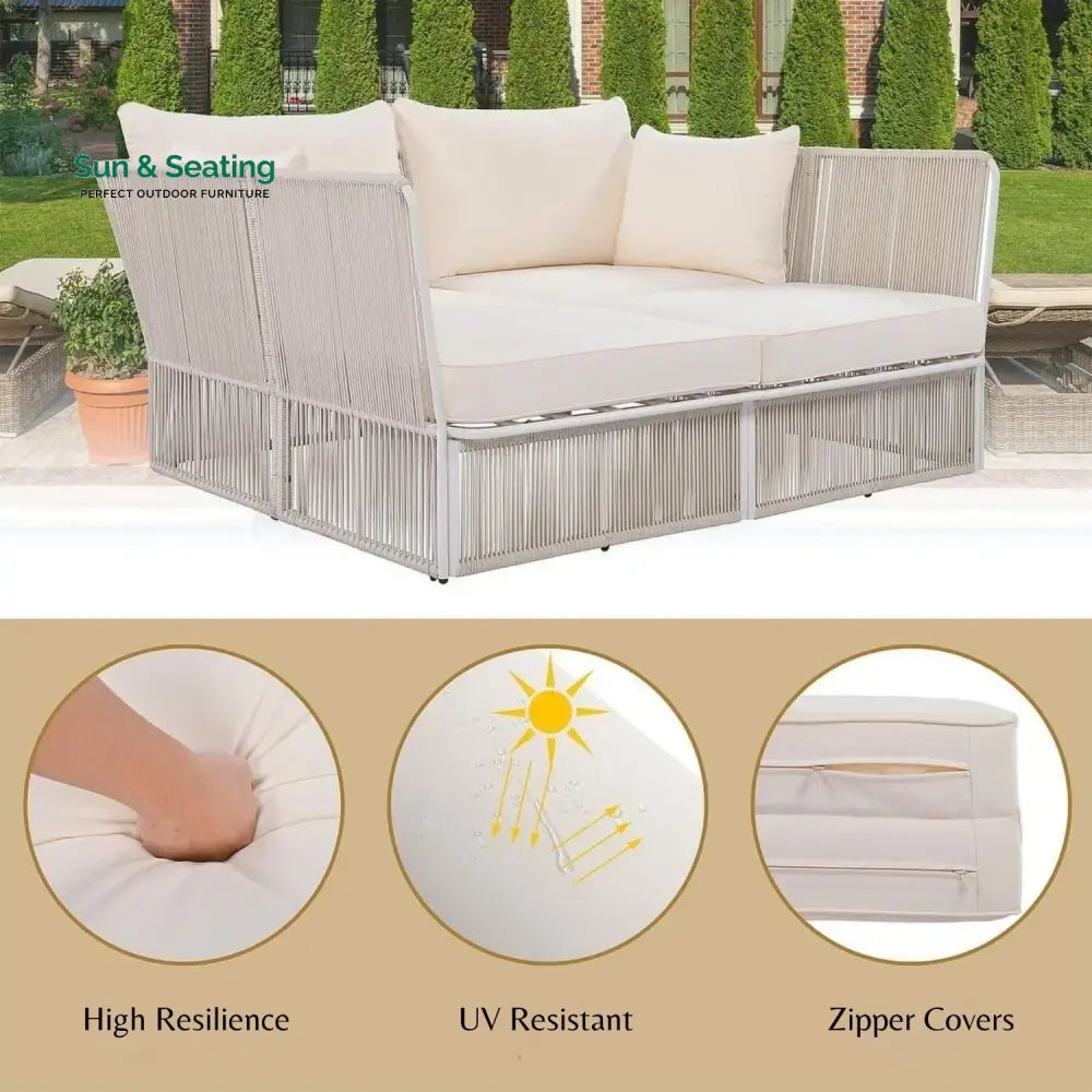 Njeri Outdoor Rope 2 Seater Patio Daybed With Side Table Daybed