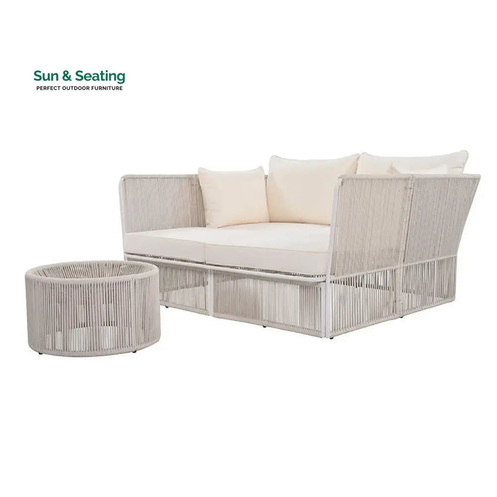 Njeri Outdoor Rope 2 Seater Patio Daybed With Side Table Daybed