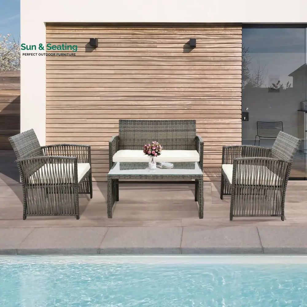 Noele Outdoor Sofa Set 2 Seater 2 Single seater and 1 Center Table (Silver + White) Sofa Sets