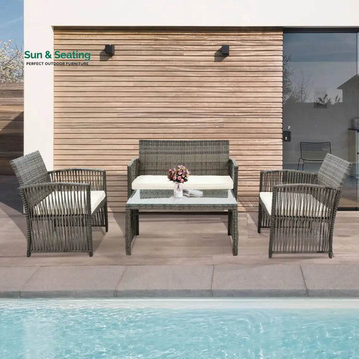 Noele Outdoor Sofa Set 2 Seater 2 Single seater and 1 Center Table (Silver + White) Sofa Sets