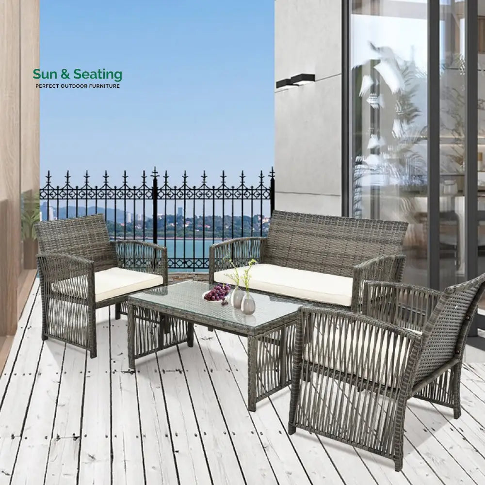 Noele Outdoor Sofa Set 2 Seater 2 Single seater and 1 Center Table (Silver + White) Sofa Sets