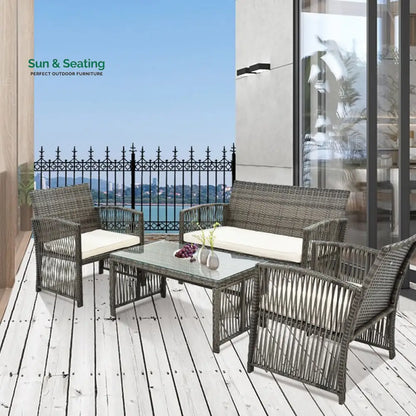 Noele Outdoor Sofa Set 2 Seater 2 Single seater and 1 Center Table (Silver + White) Sofa Sets