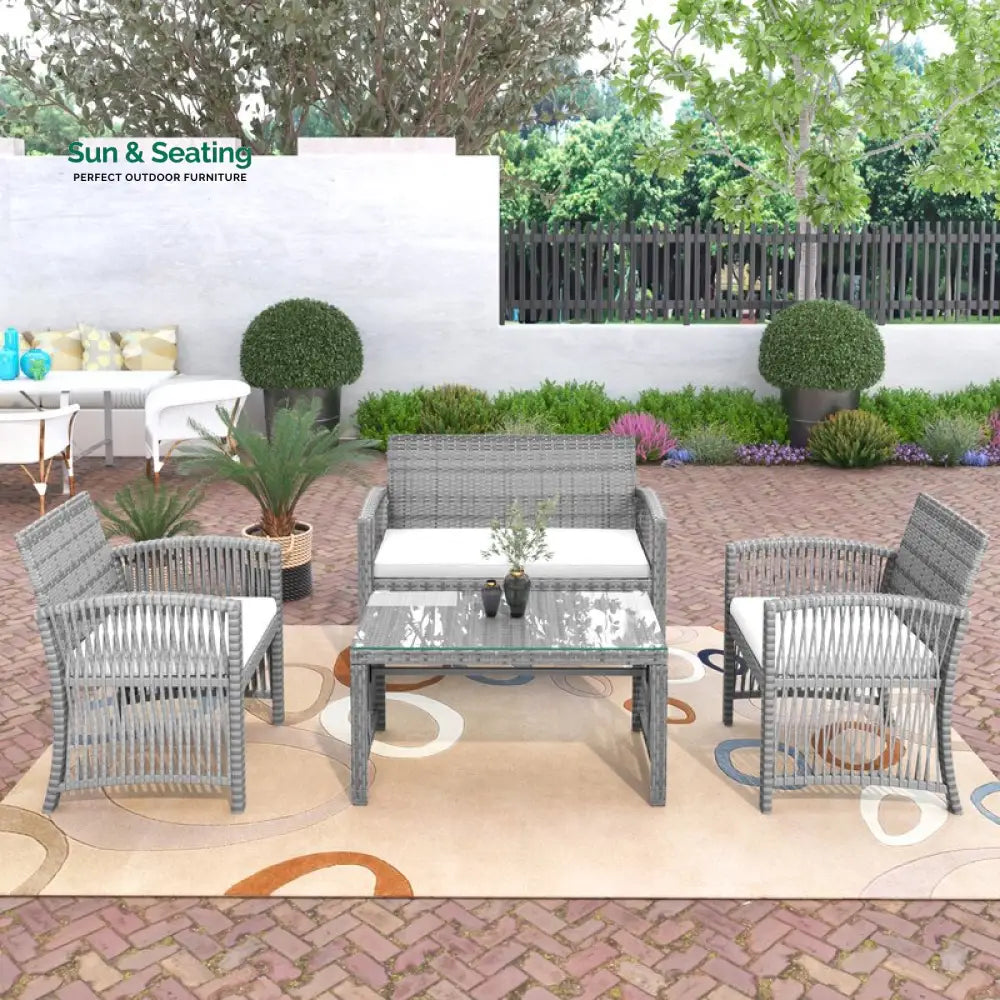 Noele Outdoor Sofa Set 2 Seater 2 Single seater and 1 Center Table (Silver + White) Sofa Sets