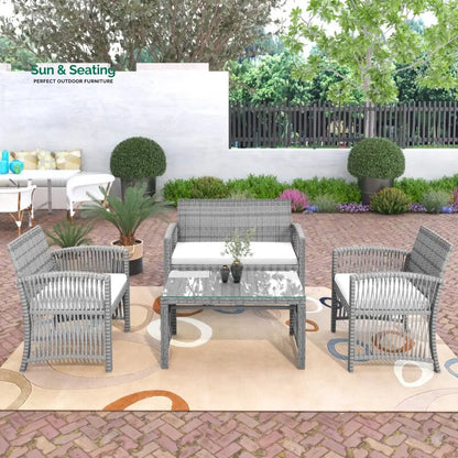 Noele Outdoor Sofa Set 2 Seater 2 Single seater and 1 Center Table (Silver + White) Sofa Sets