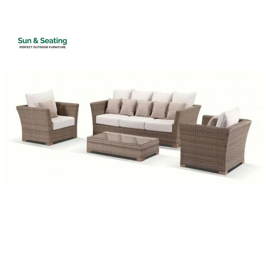 Noelia Outdoor Sofa Set 3 Seater 2 Single seater and 1 Center Table (Brown + Cream) Sofa Sets