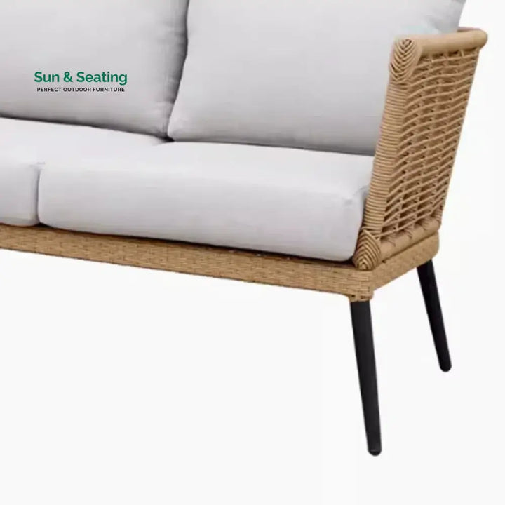 Noura Outdoor Beige Rope 7-Seater Sofa Set With Glass Top Table Sofa Set