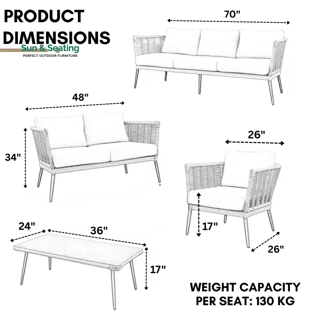 Noura Outdoor Beige Rope 7-Seater Sofa Set With Glass Top Table Sofa Set