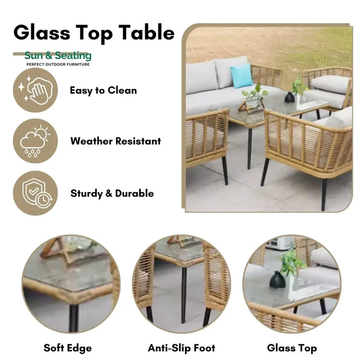 Noura Outdoor Beige Rope 7-Seater Sofa Set With Glass Top Table Sofa Set