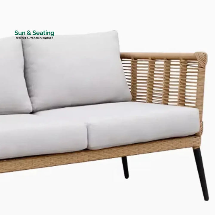 Noura Outdoor Beige Rope 7-Seater Sofa Set With Glass Top Table Sofa Set