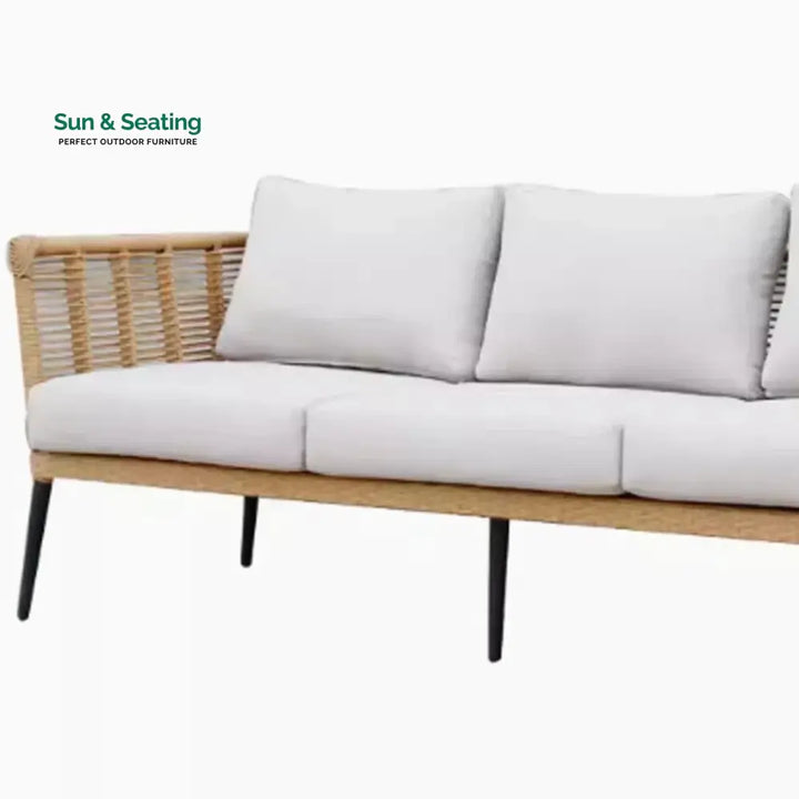 Noura Outdoor Beige Rope 7-Seater Sofa Set With Glass Top Table Sofa Set