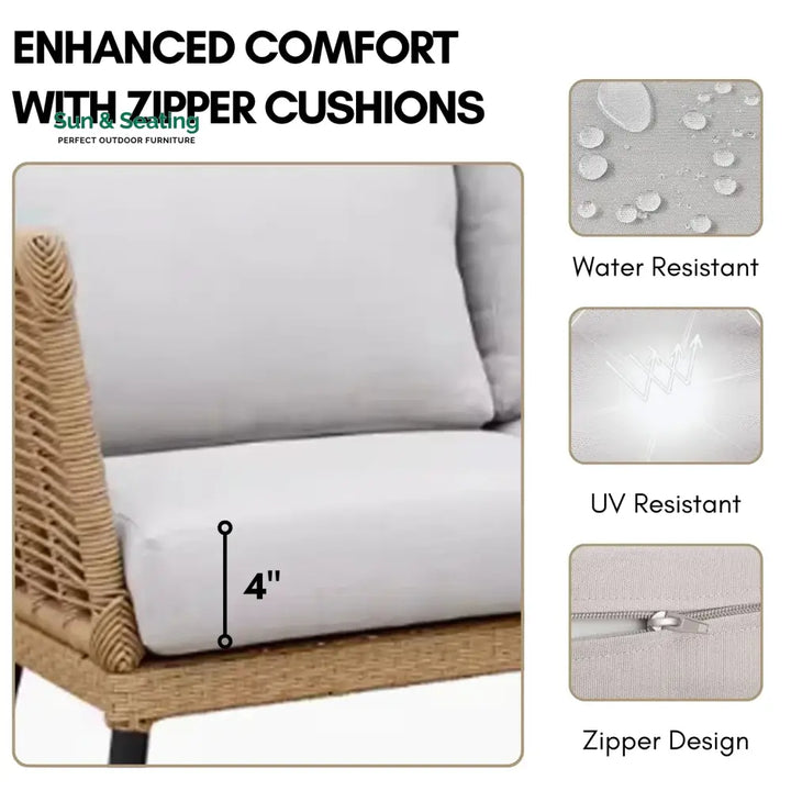 Noura Outdoor Beige Rope 7-Seater Sofa Set With Glass Top Table Sofa Set