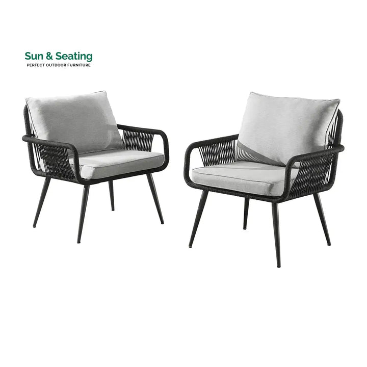 Novar Outdoor Patio Seating Set 4 Chairs and 1 Table Set Braided &amp; Rope Coffee Table Sets