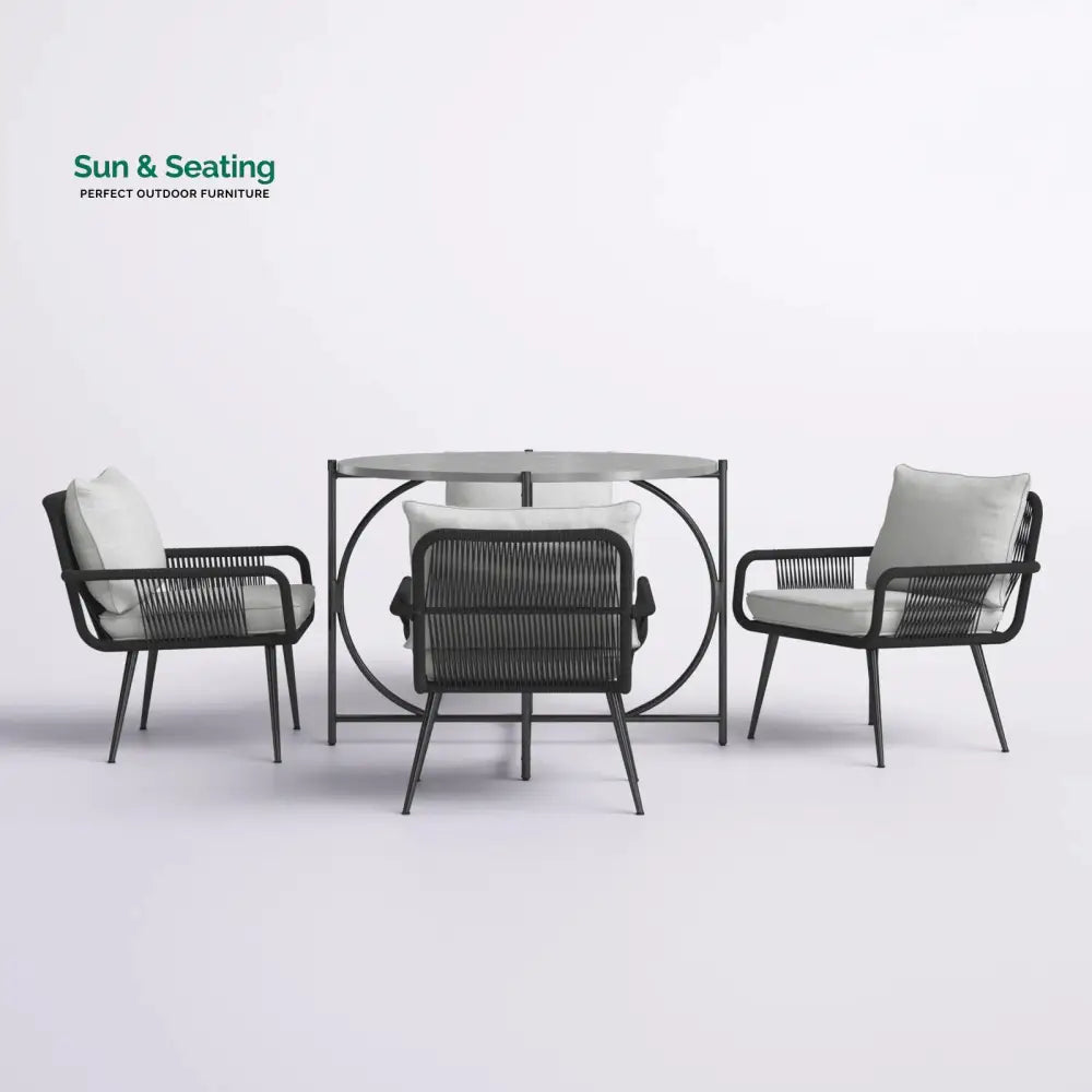 Novar Outdoor Patio Seating Set 4 Chairs and 1 Table Set Braided &amp; Rope Coffee Table Sets