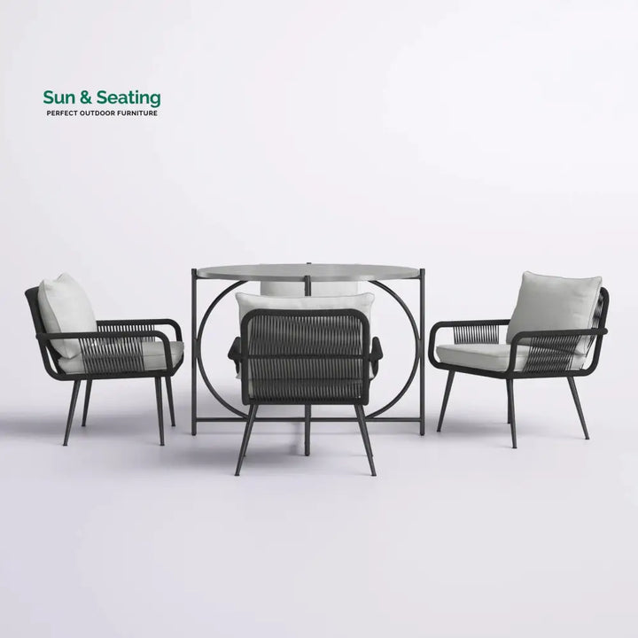 Novar Outdoor Patio Seating Set 4 Chairs and 1 Table Set Braided &amp; Rope Coffee Table Sets