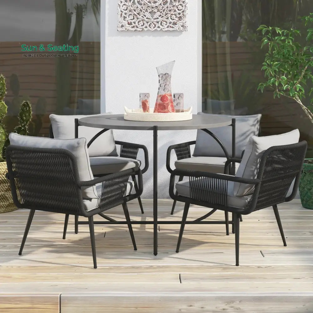 Novar Outdoor Patio Seating Set 4 Chairs and 1 Table Set Braided &amp; Rope Coffee Table Sets