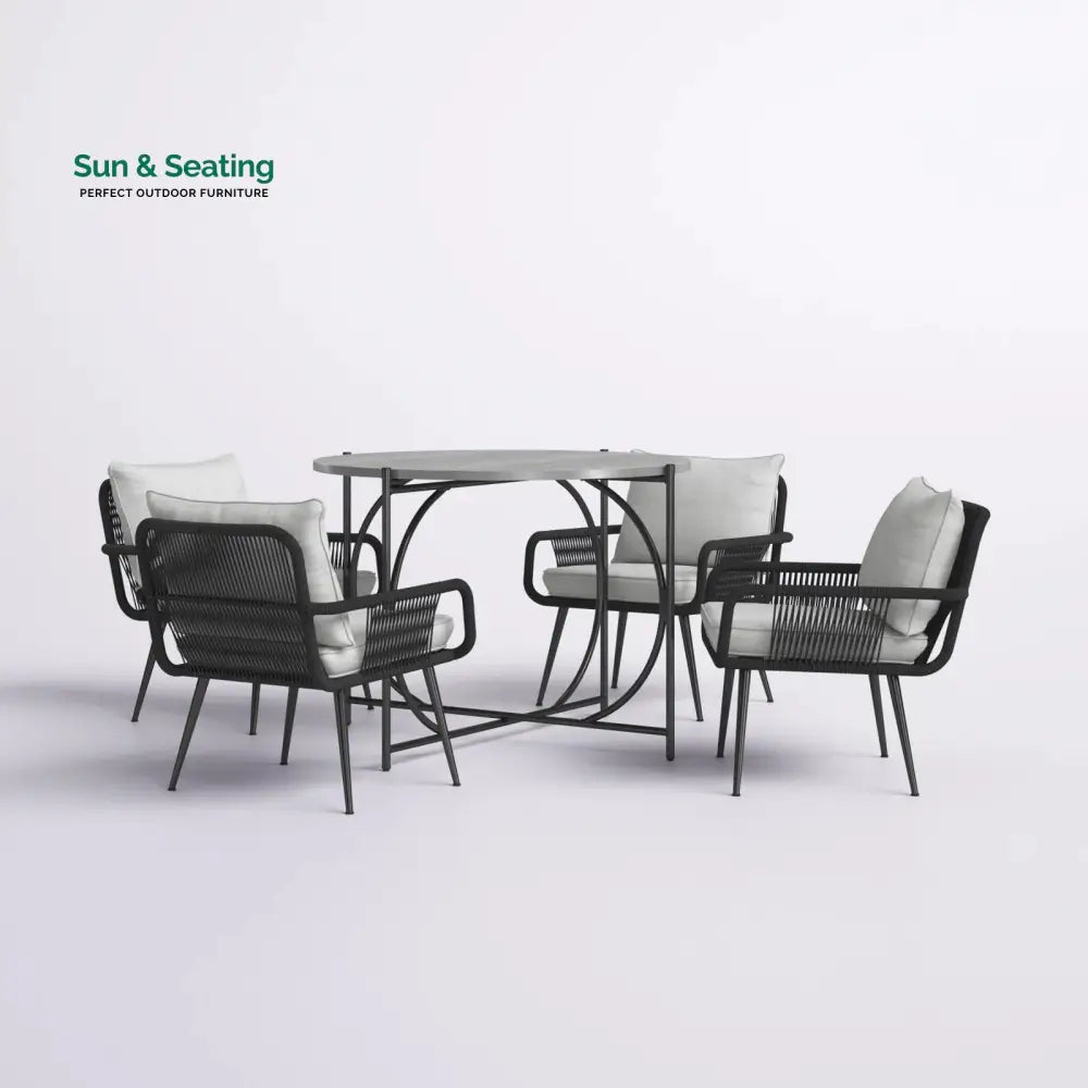 Novar Outdoor Patio Seating Set 4 Chairs and 1 Table Set Braided &amp; Rope Coffee Table Sets