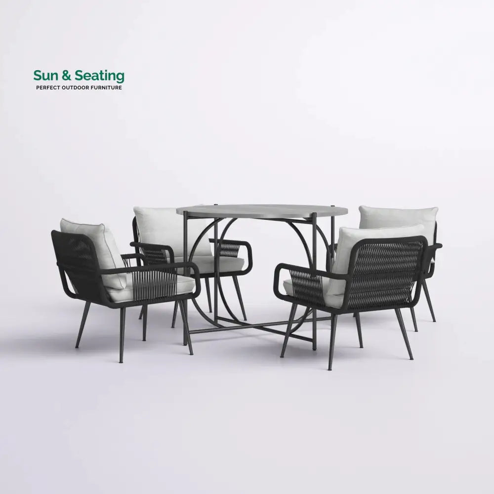 Novar Outdoor Patio Seating Set 4 Chairs and 1 Table Set Braided &amp; Rope Coffee Table Sets