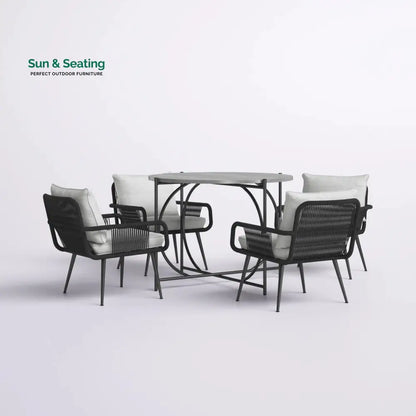 Novar Outdoor Patio Seating Set 4 Chairs and 1 Table Set Braided & Rope Coffee Table Sets