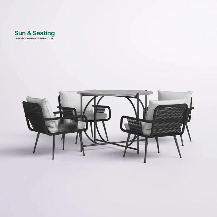 Novar Outdoor Patio Seating Set 4 Chairs and 1 Table Set Braided &amp; Rope Coffee Table Sets
