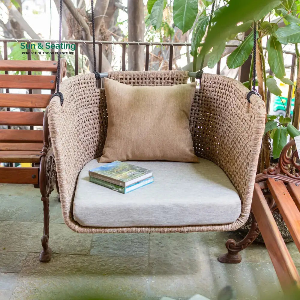 Novia Single Seater Hanging Swing Without Stand For Balcony Garden Swing (Honey) Swings