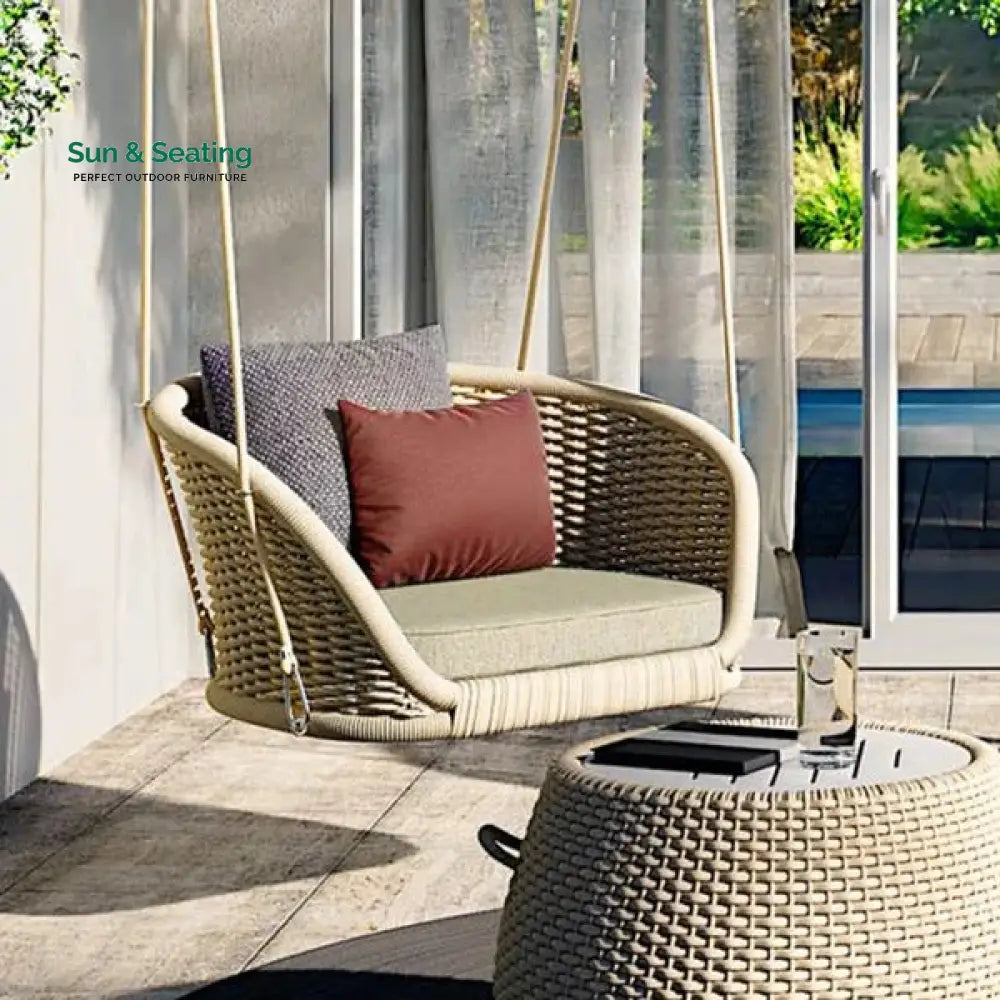 Noxe Single Seater Hanging Swing Without Stand For Balcony Garden Swing (Cream) Braided & Rope Swings