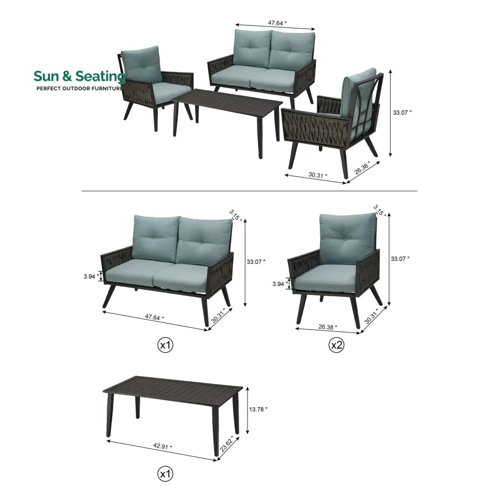 Noyer Outdoor Sofa Set 2 Seater 2 Single seater and 1 Center Table (grey) Sofa Sets