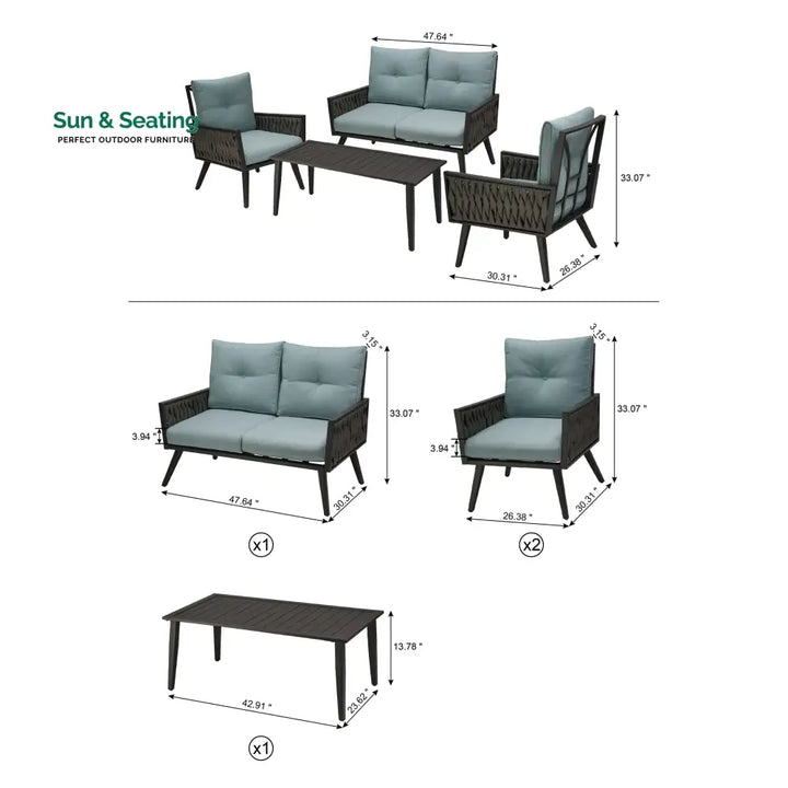 Noyer Outdoor Sofa Set 2 Seater 2 Single seater and 1 Center Table (grey) Sofa Sets