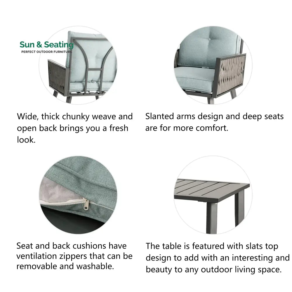 Noyer Outdoor Sofa Set 2 Seater 2 Single seater and 1 Center Table (grey) Sofa Sets