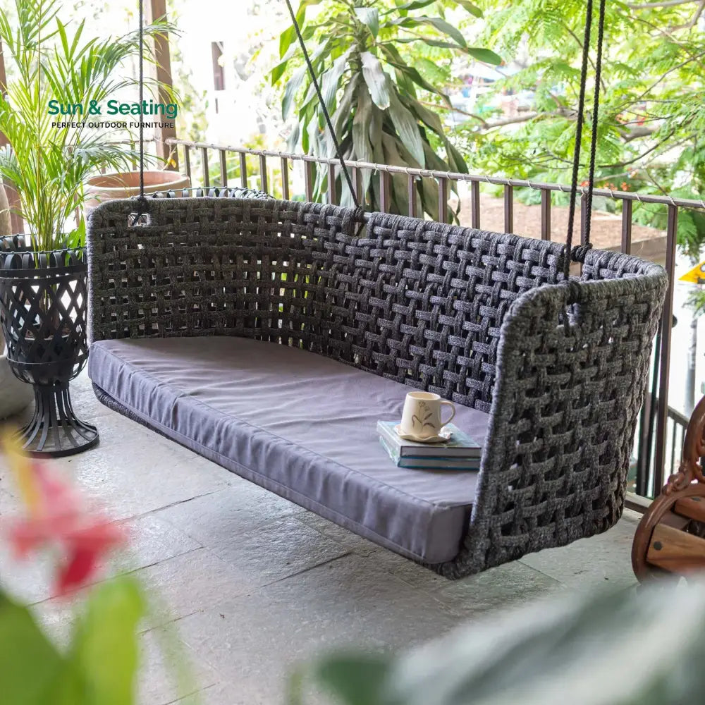 Obando Double Seater Hanging Swing Without Stand For Balcony Garden Swing (Black) Braided & Rope Swings