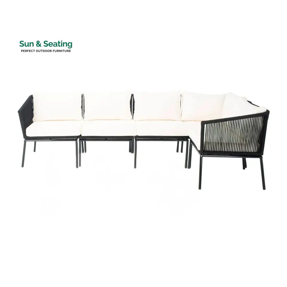 Obeida Outdoor Black Rope L-Shape All Weather Sectional Sofa Set Sofa Set