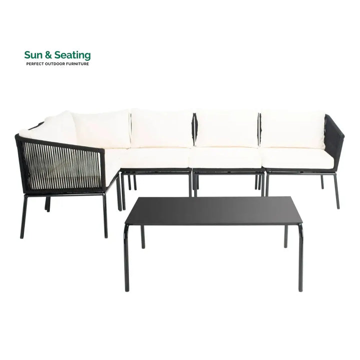 Obeida Outdoor Black Rope L-Shape All Weather Sectional Sofa Set Sofa Set