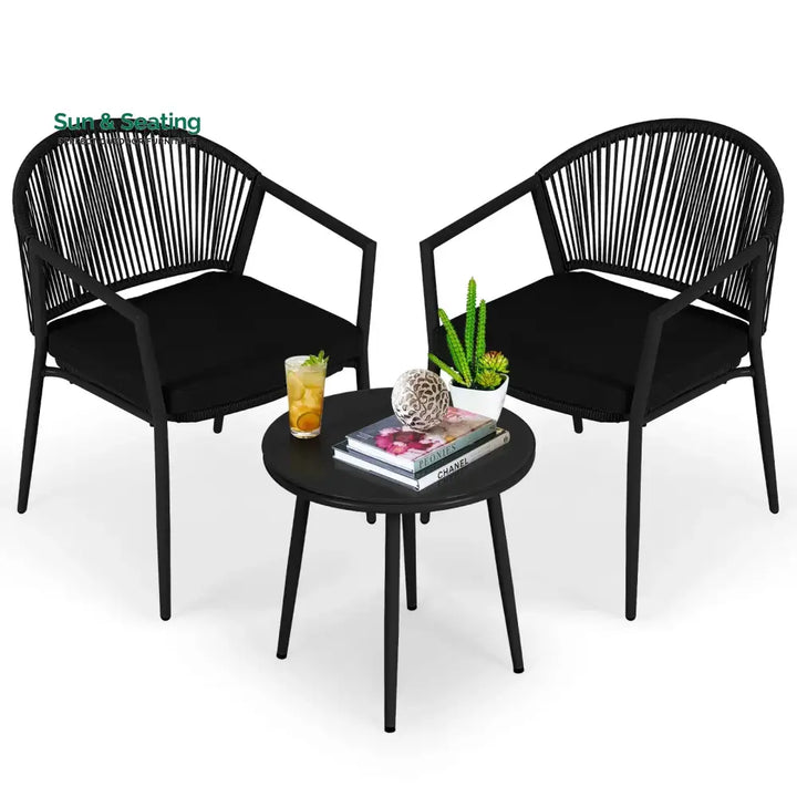 Ocana Outdoor Patio Seating Set 2 Chairs and 1 Table Set Braided And Rope Coffee Table Sets