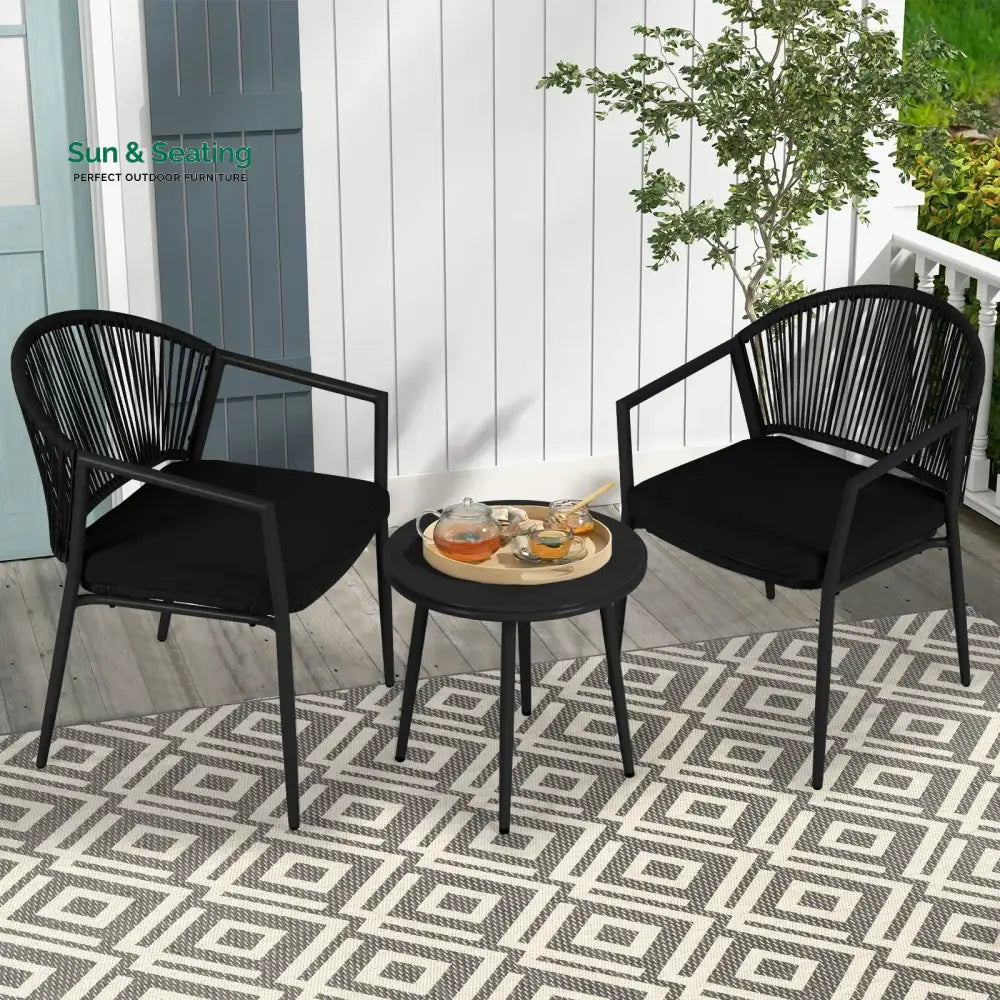 Ocana Outdoor Patio Seating Set 2 Chairs and 1 Table Set Braided And Rope Coffee Table Sets