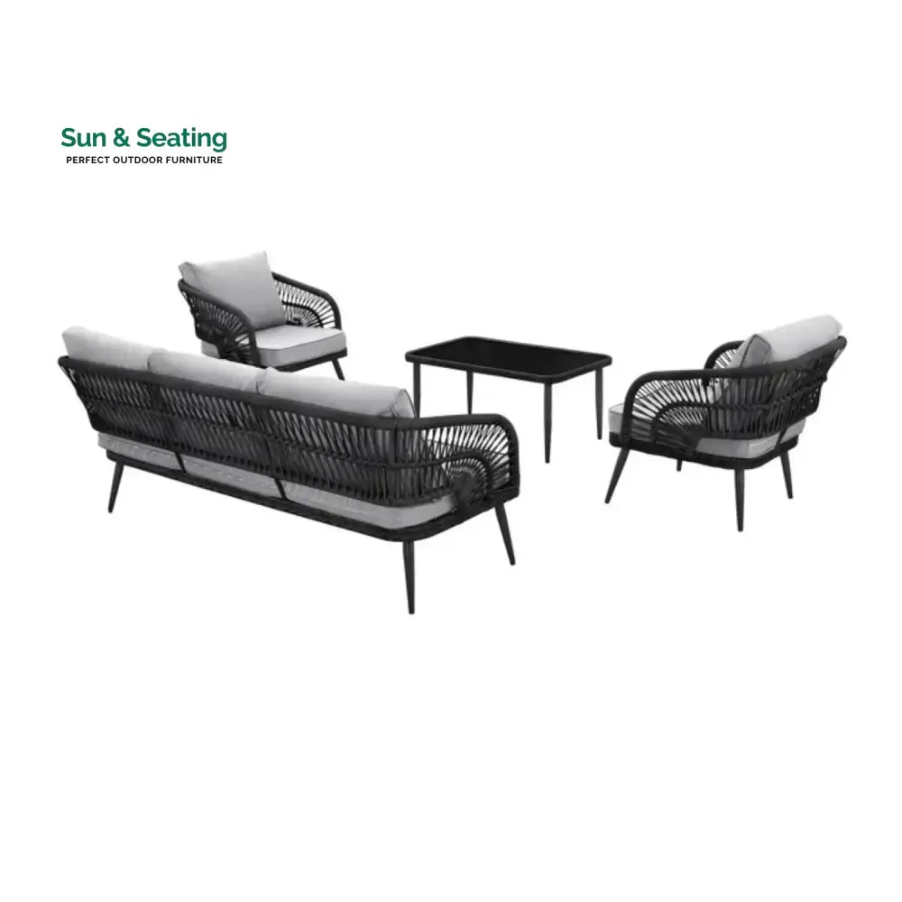 Oceana Outdoor Rope Conversation Patio Sofa Set (Black /Light Grey) Sofa Set