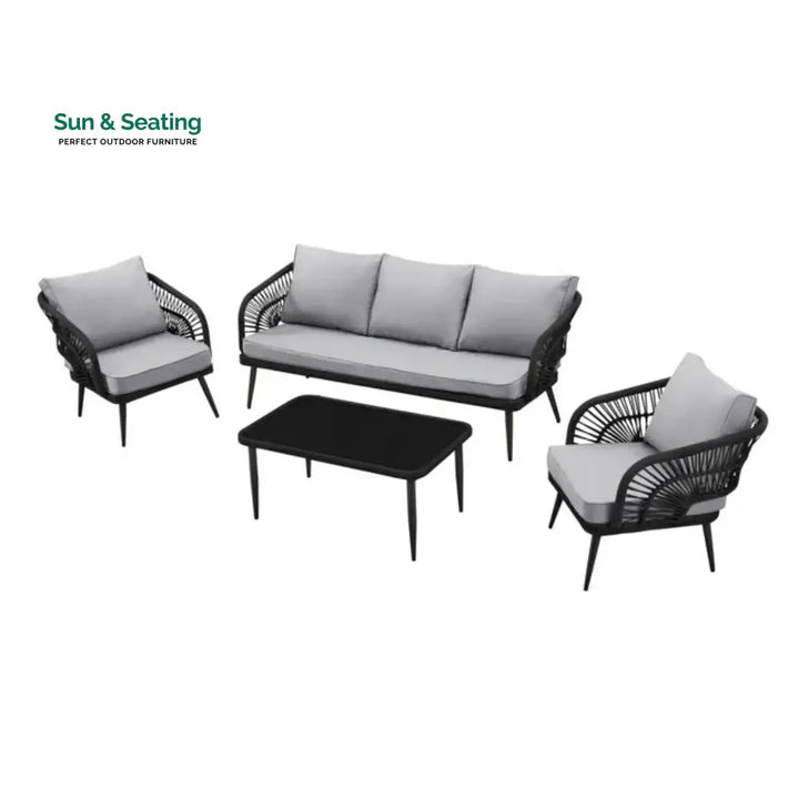 Oceana Outdoor Rope Conversation Patio Sofa Set (Black /Light Grey) Sofa Set