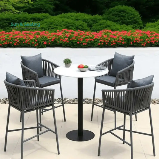 Odalys Outdoor Patio Bar Sets 4 Chairs and 1 Table (Grey) Braided & Rope Bar Sets